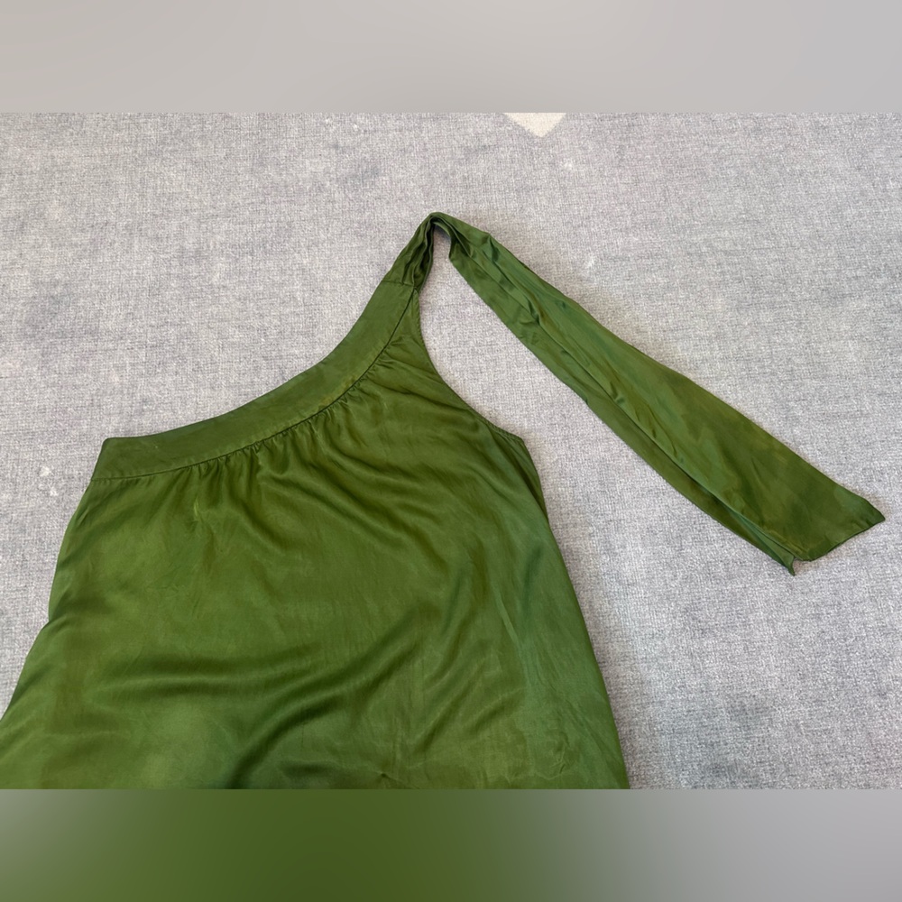 Free People Soa Tie One Shoulder Silky Maxi Dress Gown Emerald Green Size S - Picture 4 of 15